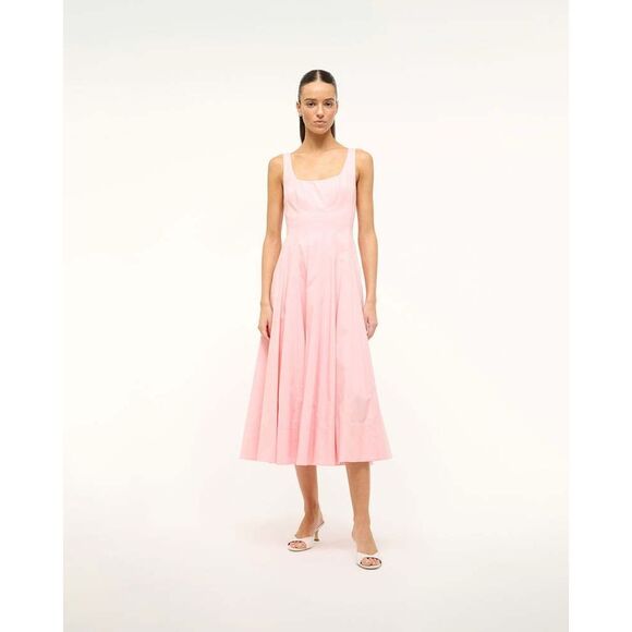 STAUD Wells Cotton Poplin A-Line Midi-Dress in pearl pink size 2 $285 - Picture 1 of 10